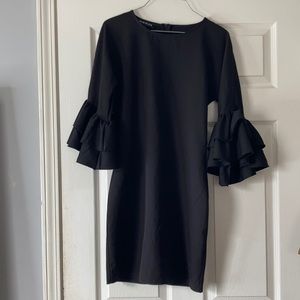 Parisian works black sheath bell sleeves crew neck midi mini long sleeve dress